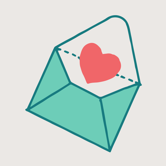 Illustration of a mint envelope opened to show a bright red heart.