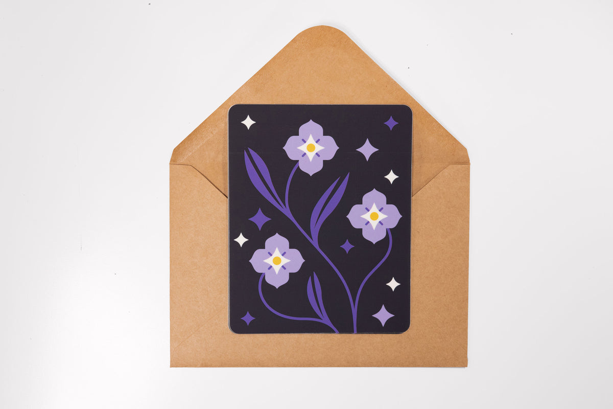 The Speedwell Cover Sticker is photographed against a brown kraft envelope.