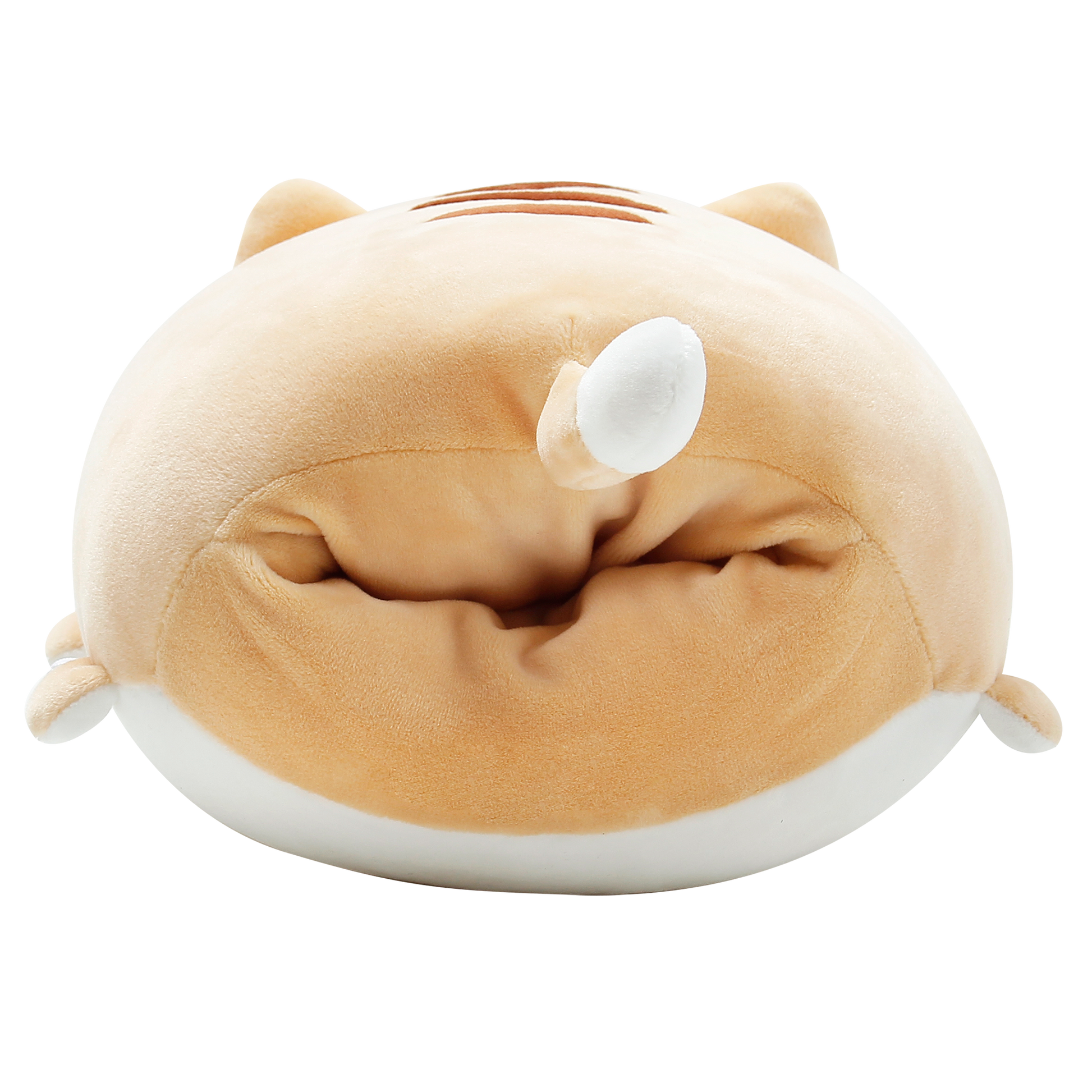 Back view of Bert the nap time cushion. Bert has a hand warming hole in his rear.