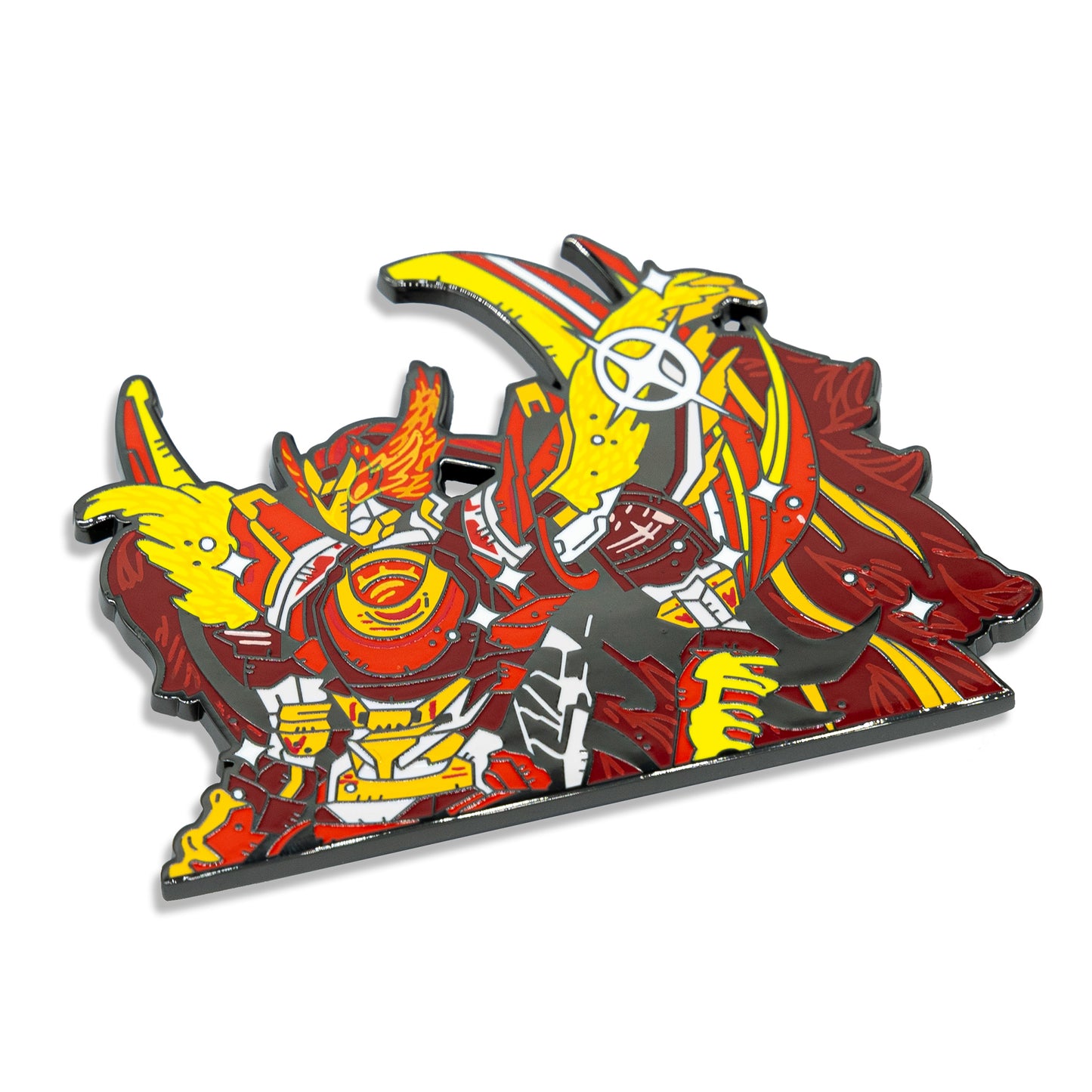 Angled view of Vermilion Bird Enamel Pin.