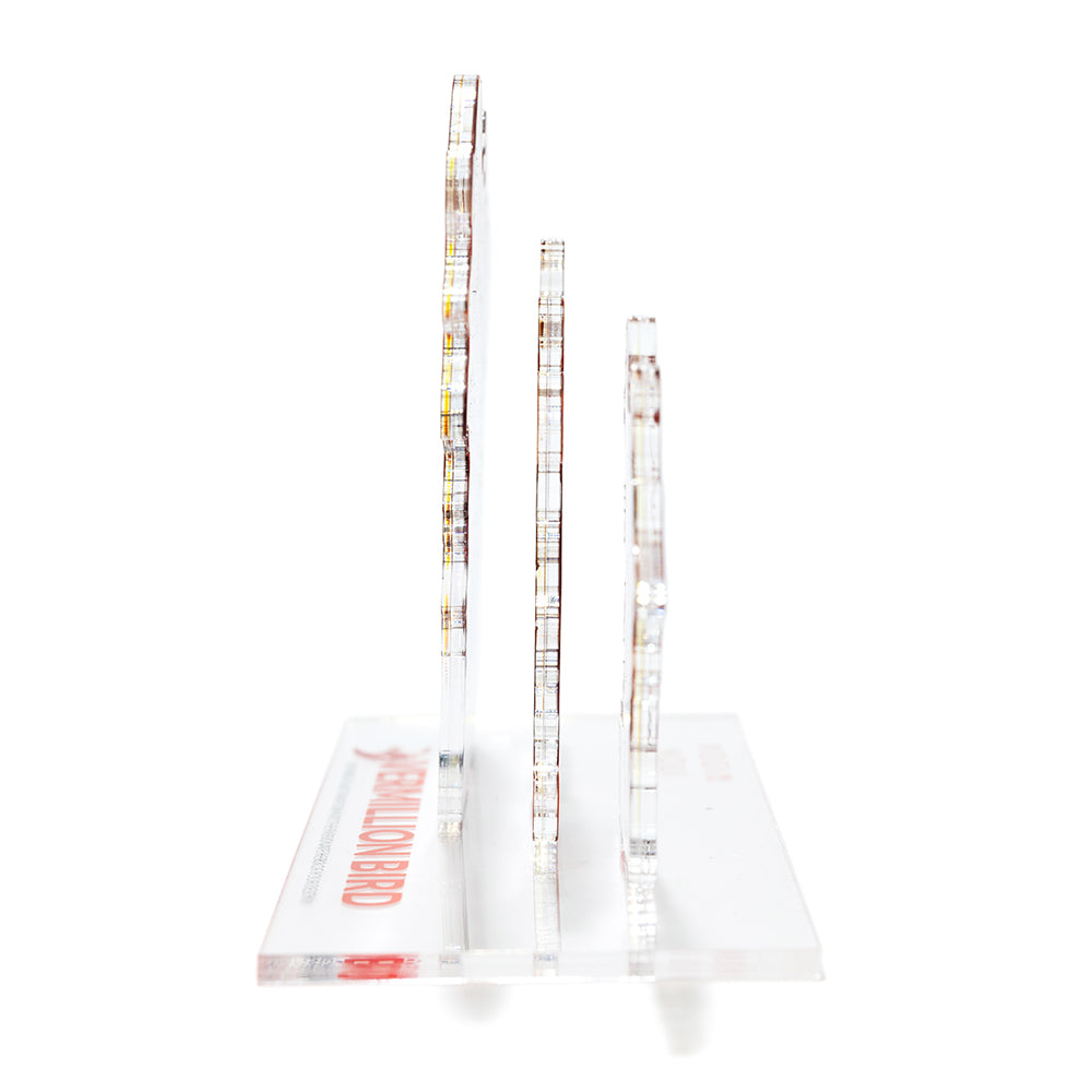 Side view of Vermillion Bird Standee to demonstrate acrylic thickness.