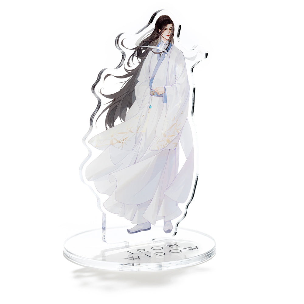 Angled view of Yizhi acrylic standee on white background.