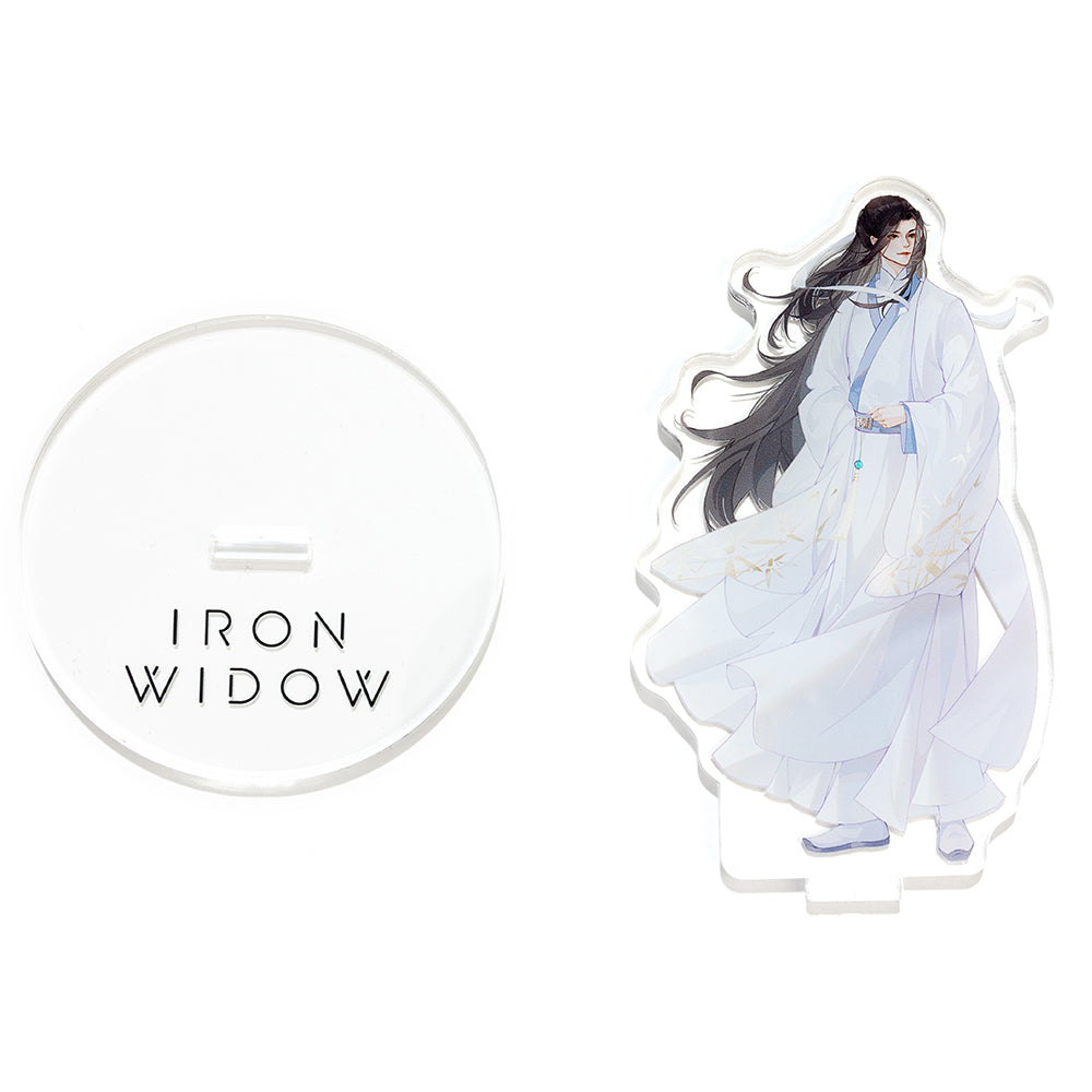 Above view of Yizhi acrylic standee disassembled, the figure laying beside the base.