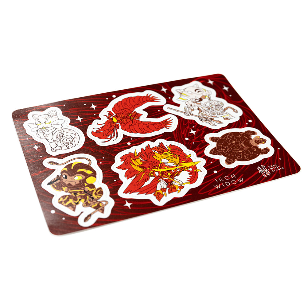 Angled view of the Iron Widow: Mecha Sticker Sheet on a white background.