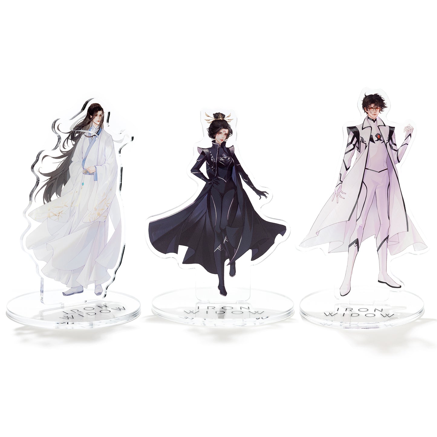 All three Iron Widow character standees (Zetian, Shimin, and Yizhi) on white background.