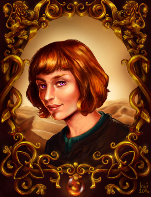 The Lioness portrait with decorative border print.